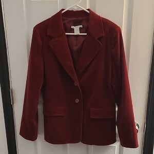 Women's Vintage Red Velvet Blazer With Beautiful Design On Back